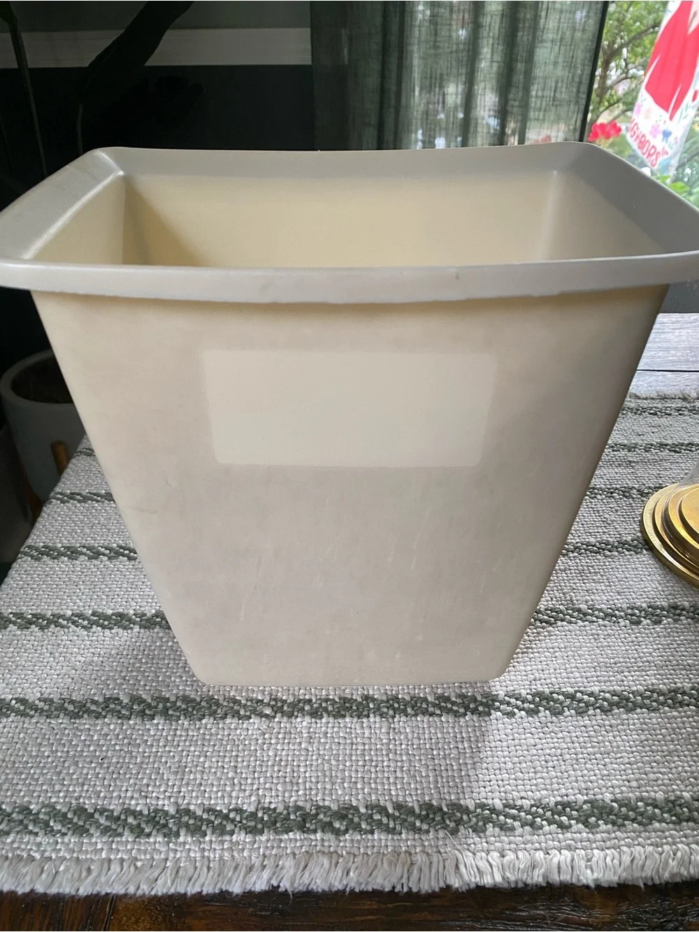 Vintage MCM Rubbermaid Bathroom Wastebasket Almond / Beige Color
